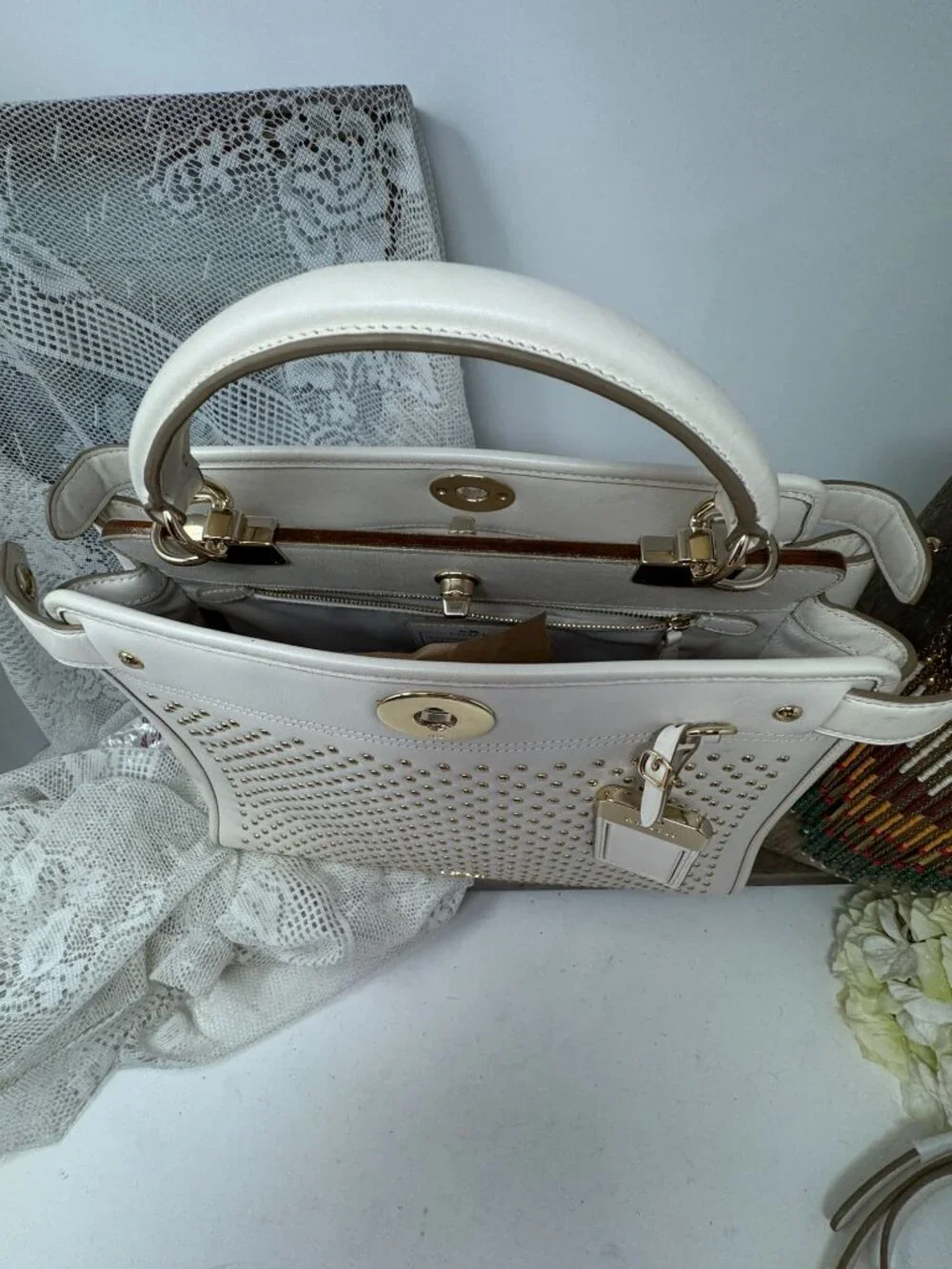 Coach Gramercy Studded Satchel  Color Chalk
